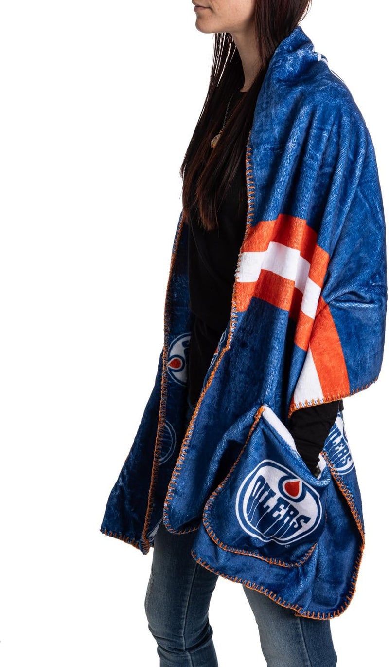 Calhoun NHL Surf & Skate Ladies Cozy Fleece Arena Wrap Shawl Cardigan with Front Pockets - Image 2